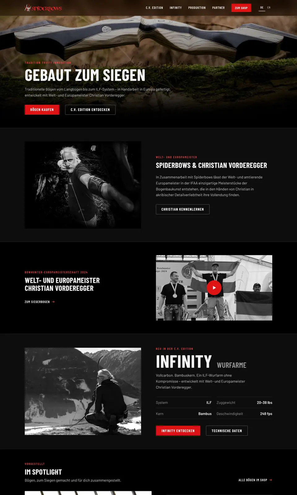 Startseite der neuen Spiderbows-Webseite